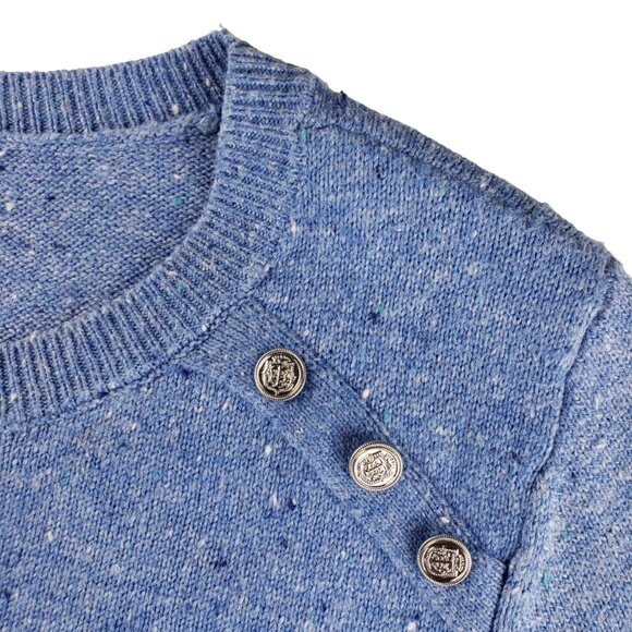 Talbots S Blue Speckled Kitty Tweed Shift Sweater Dress Button Accent, Like New - Picture 6 of 13